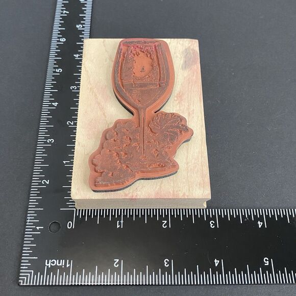 Inkadinkado Wood Mounted Rubber Stamp Glass Wine Grapes Scrapbook Card Making - Picture 2 of 3